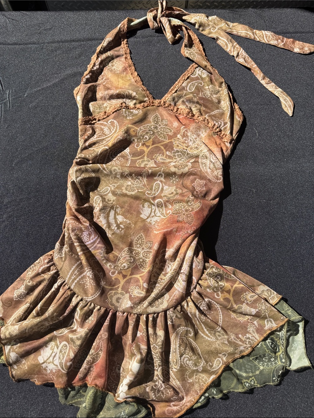 Halter Paisley Lace Trim Chemise Dress